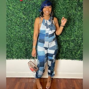 Denim Like Patchwork Jumpsuit